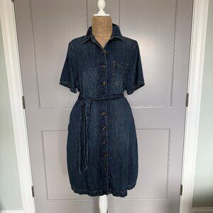 JOULES | Belted Short-Sleeved Denim Shirtdress, Size 14